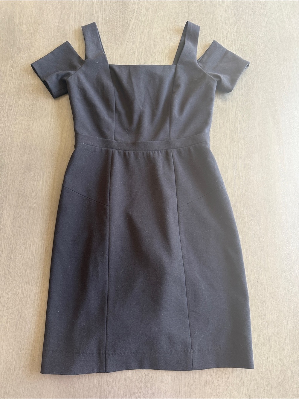 BCBGMaxAzria Black Off-Shoulder Midi Sheath Dress